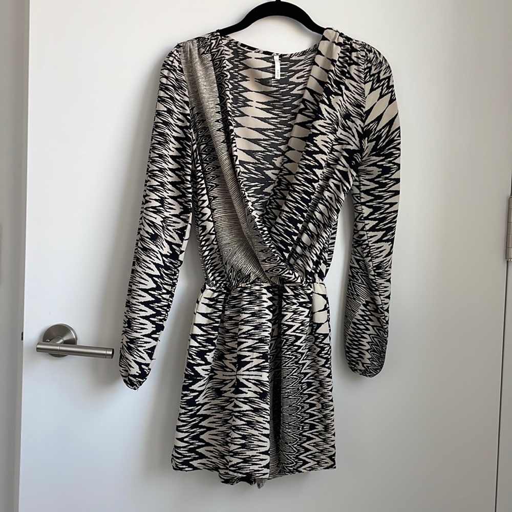 Black and Cream Geometric Romper